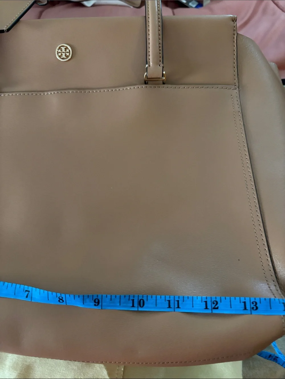 Tory Burch Beige-Tan Leather Tote with Gold Logo